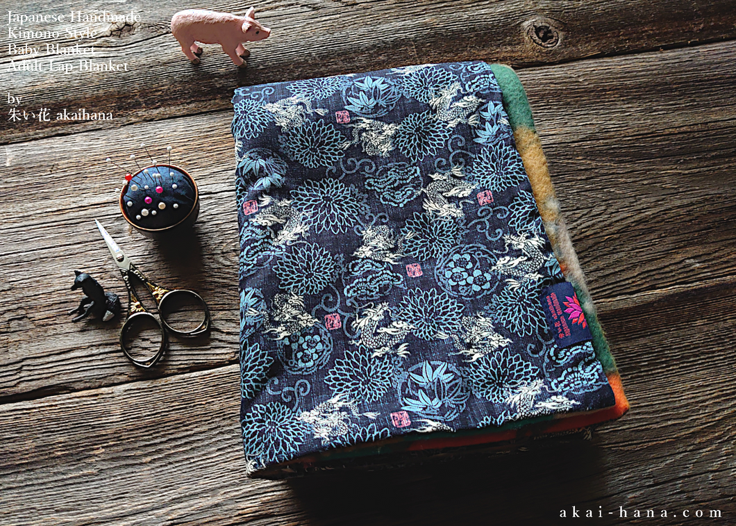 Kimono Baby Blanket/Adult Lap Blanket, Ryu to Kiku (Dragon and Chrysanthemum) ⦿blbj0011