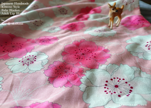 Kimono Baby Blanket/Adult Lap Blanket, Sakura Pink, 2 sizes ⦿blb0014