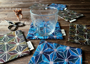 Japanese Handmade Coasters, Nijimi Asanoha Blue, cajf0003