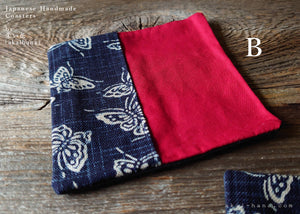 :: Clearance :: Japanese Handmade Coasters, Butterfly Aizome Style, Set of 2