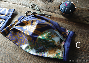 Navy Floral Kimono Japanese Handmade Mask with filter pocket & nose wire, comes with 1 Free Filter Insert, fmjf031