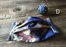 Load image into Gallery viewer, Navy Floral Kimono Japanese Handmade Mask with filter pocket &amp; nose wire, comes with 1 Free Filter Insert, fmjf031
