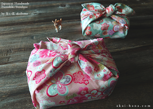 Furoshiki Reusable Fabric Wrap, Bandana, Hikita Hanaguruma Pink ⦿fsjf0002