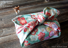 Load image into Gallery viewer, Furoshiki Reusable Fabric Wrap, Bandana, Hikita Hanaguruma Celadon ⦿fsjf0003
