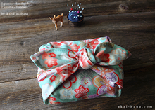 Load image into Gallery viewer, Furoshiki Reusable Fabric Wrap, Bandana, Hikita Hanaguruma Celadon ⦿fsjf0003
