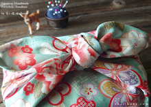 Load image into Gallery viewer, Furoshiki Reusable Fabric Wrap, Bandana, Hikita Hanaguruma Celadon ⦿fsjf0003
