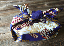 Load image into Gallery viewer, Furoshiki Reusable Fabric Wrap, Bandana, Cranes Navy ⦿fsjf0004
