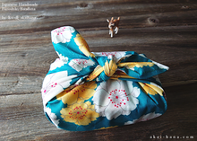 Load image into Gallery viewer, Furoshiki Reusable Fabric Wrap, Bandana, SAKURA Turquoise ⦿fsjf0006
