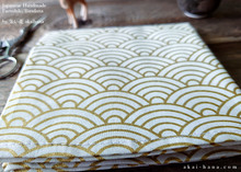 Load image into Gallery viewer, Furoshiki Reusable Fabric Wrap, Bandana, Seigaiha White x Gold ⦿fsjf0016
