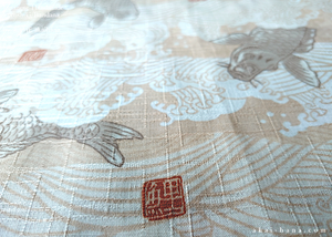 Furoshiki Reusable Fabric Wrap, Bandana, Koi Carp ⦿fsjf0020