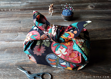 Load image into Gallery viewer, Furoshiki Reusable Fabric Wrap, Bandana, Black Floral Kimono ⦿fsjf0023
