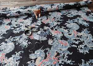 Furoshiki Reusable Fabric Wrap, Bandana, Ryū Dragon Black ⦿fsjf0025