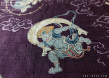 Load image into Gallery viewer, Furoshiki Reusable Fabric Wrap, Bandana, Fūjin Raijin, Purple ⦿fsjf0028
