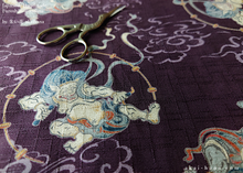 Load image into Gallery viewer, Furoshiki Reusable Fabric Wrap, Bandana, Fūjin Raijin, Purple ⦿fsjf0028
