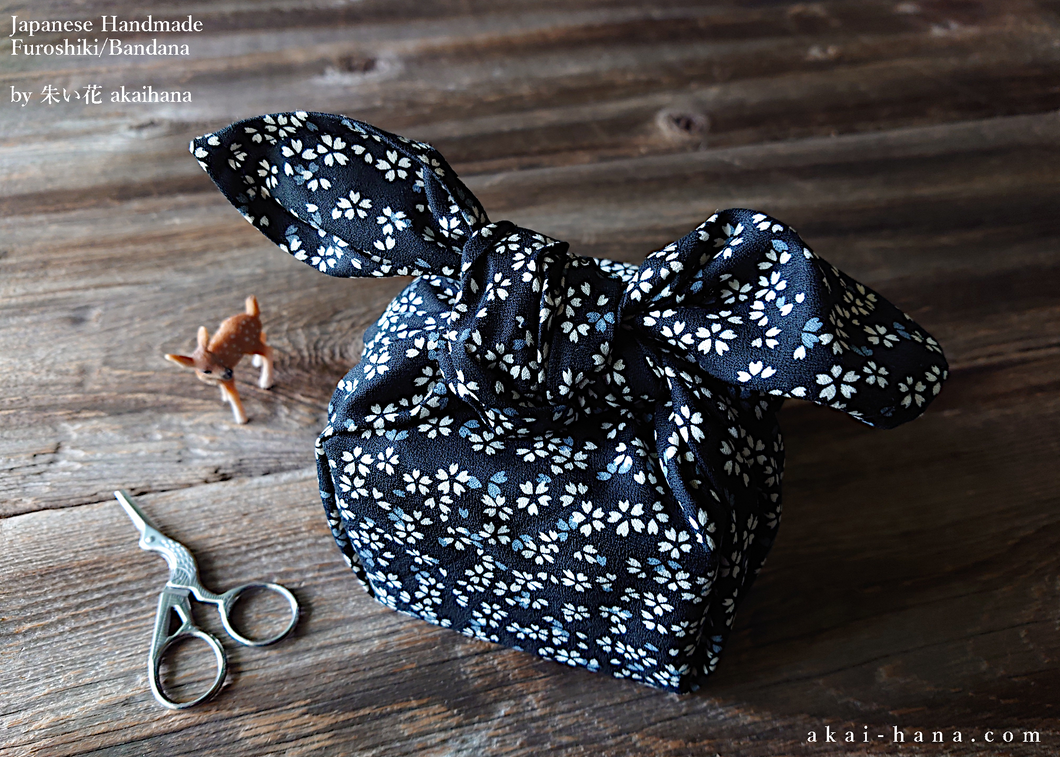 Furoshiki Reusable Fabric Wrap, Bandana, Sakura, Black or Dark Blue ⦿fsjf0030-31