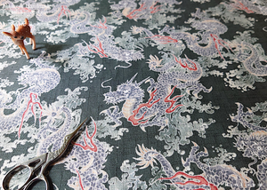 Furoshiki Reusable Fabric Wrap, Bandana, Ryū Dragon Gray ⦿fsjf0034