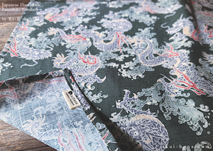 Furoshiki Reusable Fabric Wrap, Bandana, Ryū Dragon Gray ⦿fsjf0034