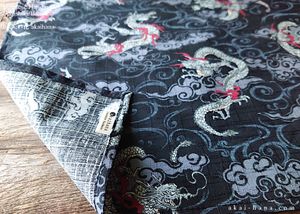 Furoshiki Reusable Fabric Wrap, Bandana, Ryū Dragon Black ⦿fsjf0034
