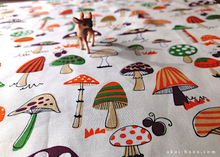 Load image into Gallery viewer, Furoshiki Reusable Fabric Wrap, Bandana, Mushrooms Brown and Orange ⦿fsjf1009
