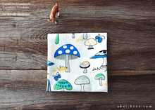 Load image into Gallery viewer, Furoshiki Reusable Fabric Wrap, Bandana, Mushrooms Blue and Yellow ⦿fsjf1010
