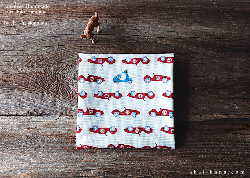 Furoshiki Reusable Fabric Wrap, Bandana, Race Cars & Scooters ⦿fsjf1012