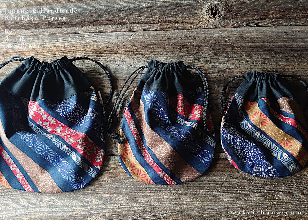 :: Clearance :: Kinchaku Kimono Style Round Purse, 3 sizes ⦿kpjf1010