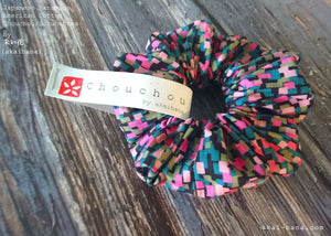 Japanese Handmade Scrunchies, Pink Mosaic, scaf0011