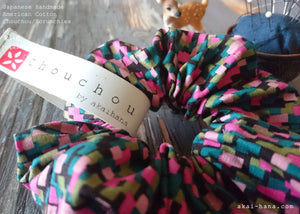 Japanese Handmade Scrunchies, Pink Mosaic, scaf0011
