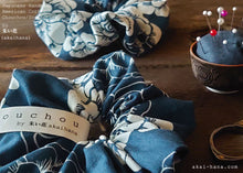 Load image into Gallery viewer, Japanese Handmade Scrunchies, Rustic Navy Floral, scaf0013
