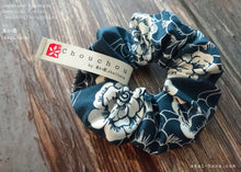Load image into Gallery viewer, Japanese Handmade Scrunchies, Rustic Navy Floral, scaf0013
