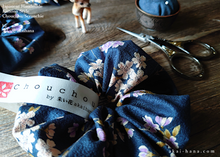 Load image into Gallery viewer, Japanese Handmade Kimono style Scrunchies, Shidarezakura (Weeping Cherry) Dark Blue ⦿scjf0001

