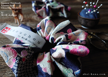 Load image into Gallery viewer, Japanese Handmade Kimono Style Scrunchies, Ume (Plum) and Hikita Navy, scjf0003
