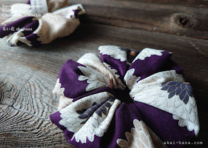 Japanese Handmade Kimono style Scrunchies, Chrysanthemum Purple, scjf0010