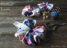 Load image into Gallery viewer, Japanese Handmade Kimono style Scrunchies, Miyabi Navy, 2 sizes, scjf0014
