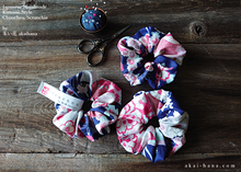 Load image into Gallery viewer, Japanese Handmade Kimono style Scrunchies, Miyabi Navy, 2 sizes, scjf0014
