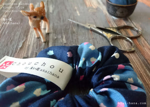 Japanese Handmade Kimono style Scrunchies, Konpeitō (confeito) Navy, scjf0029