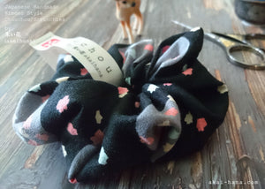 Japanese Handmade Kimono style Scrunchies, Konpeitō (confeito) Black, scjf0030