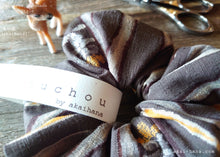 Load image into Gallery viewer, Handmade Kimono style Scrunchies, Kawarijima Gray, 100% Japanese cotton
