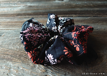 Load image into Gallery viewer, Handmade Kimono style Scrunchies, Kusabana Monyou Black, 100% Japanese cotton, scjf0034
