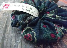 Load image into Gallery viewer, Japanese Handmade Kimono style Scrunchies, Vintage Floral, Indigo Blue, scjf0045
