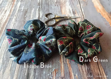 Load image into Gallery viewer, Japanese Handmade Kimono style Scrunchies, Vintage Floral, Dark Green, scjf0046
