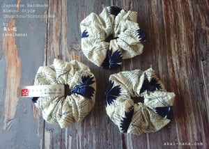 Japanese Handmade Kimono style Scrunchies, Shiro Nadeshiko, White Dianthus, scjf0067