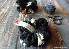 Load image into Gallery viewer, Japanese Handmade Kimono style Scrunchies, Kuro Nadeshiko, Black Dianthus, scjf0068
