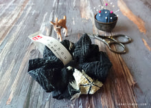 Load image into Gallery viewer, Japanese Handmade Kimono style Scrunchies, Kuro Nadeshiko, Black Dianthus, scjf0068
