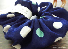 Load image into Gallery viewer, Japanese Handmade Double Gauze Scrunchies, Soda Dots Blue, scjf0082
