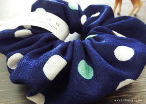 Japanese Handmade Double Gauze Scrunchies, Soda Dots Blue, scjf0082
