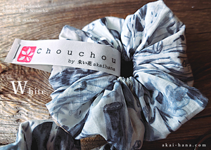 Japanese Handmade Scrunchies, Rainforest Black or White, scjf0089