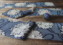 Load image into Gallery viewer, Japanese Handmade Kimono Style Scrunchie, Dark Blue Floral Chirimen scjf0100
