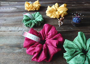 Japanese Handmade Cotton Organdy Scrunchies, Raspberry, Green or Yellow scjf0101-3