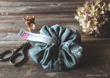 Load image into Gallery viewer, Vintage Kimono Scrunchies, Gray Shibori, Japanese Handmade
